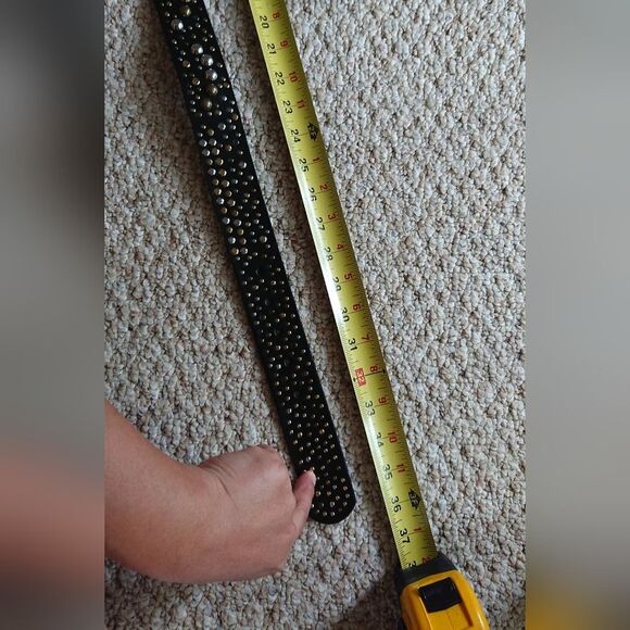 Urban outfitters Studded Double O-Ring Gold Silver Leather Black Belt - size S - Picture 10 of 12